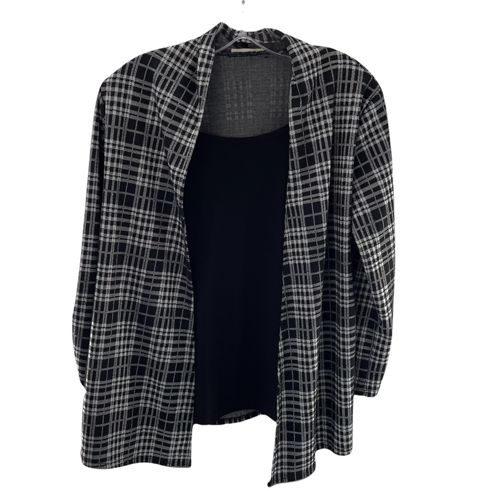 JM Fleurette Layered Plaid Open Front Cardigan Blouse XL